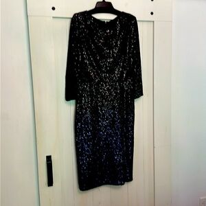 Bartley Mischka black sequined below the knee dress, NWT, size 14
